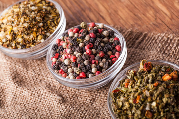 spices salt,paprika in a glass bowl close-up
