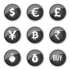 Currency Sign Black Vector Button Icon Design Set