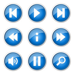 Multimedia Controller Blue Vector Button Icon Design Set