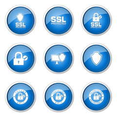 Protection Web Internet Blue Vector Button Icon Design Set