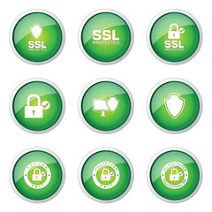 Protection Web Internet Green Vector Button Icon Design Set