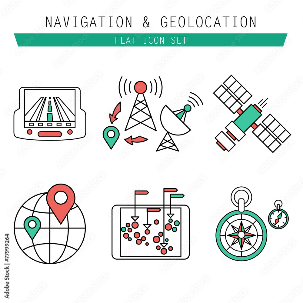 Poster different navigation icons set with rounded corners. design