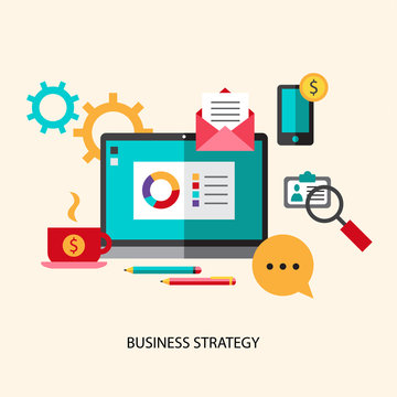 Business strategy planning icon flat set with effective