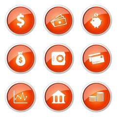 Financial Banking Orange Vector Button Icon Design Set