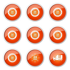 24 Hours Services Orange Vector Button Icon Design Set