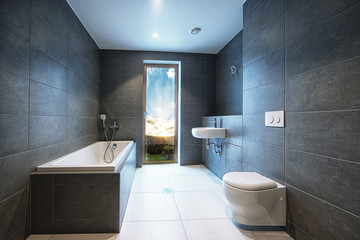 Batroom interior with viuwe to paradise