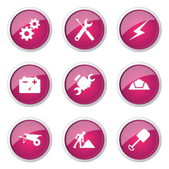 Construction Tools Pink Vector Button Icon Design Set