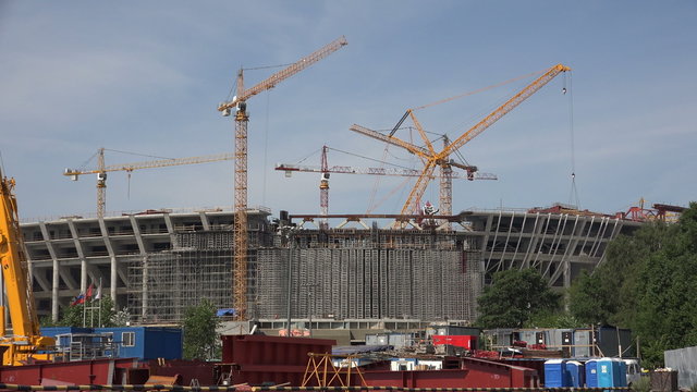 The construction of the stadium in St. Petersburg. 4K.