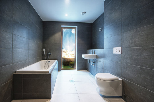 Batroom interior with viuwe to paradise