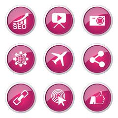 SEO Internet Sign Pink Vector Button Icon Design Set 1