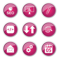 SEO Internet Sign Pink Vector Button Icon Design Set 6