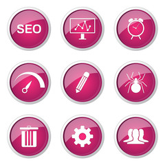 SEO Internet Sign Pink Vector Button Icon Design Set 8