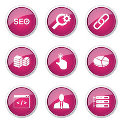 SEO Internet Sign Pink Vector Button Icon Design Set 11