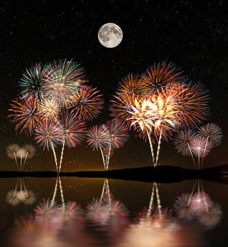 fireworks under the starry sky