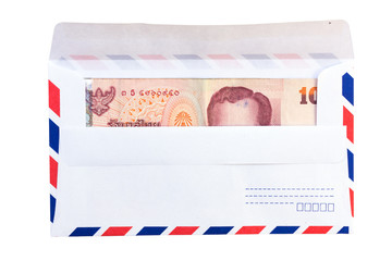 thai money in white envelope on white background