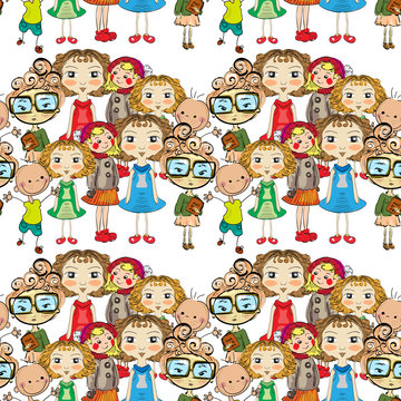 Illustration of hand drawn seamless pattern with children