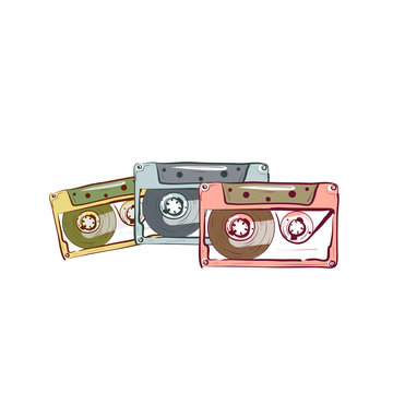 Illustration of three vintage audio cassette