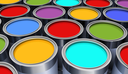the metal cans with colorful paint