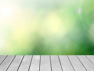 Abstract colourful Bokeh background with wooden planks