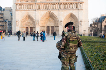 Military guarding eiffel tower after terrorist attack