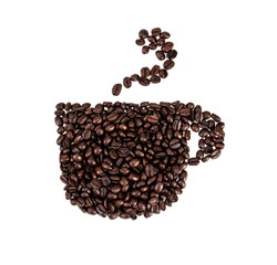 roasted coffee beans arranged as cup  shape