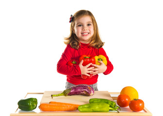 Little girl playing cooking