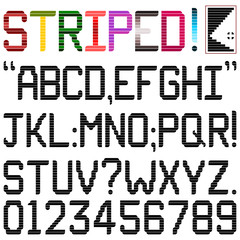 Upper case stripe font with spare pixel strips