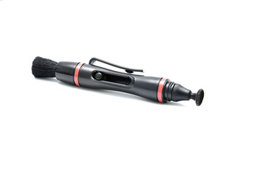 Pocket lens pen and brush for cleaning camera isolated on white