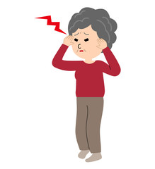 An elderly woman suffering from a headache