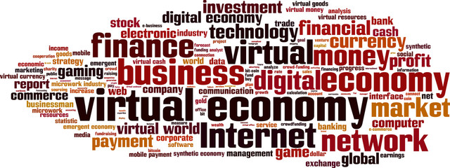Obraz premium Virtual economy word cloud concept. Vector illustration