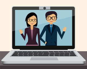 Videoconference on laptop in office