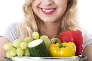 Young Woman Holding a Selection of Fruit and Vegetables