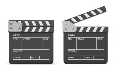 Open and closed clapboards isolated on a white