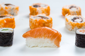plain isolated mixed sushi rolls