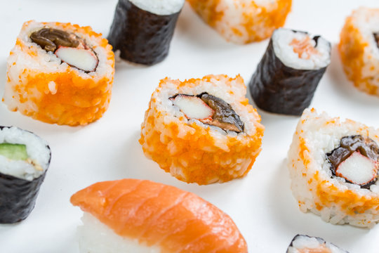 plain isolated mixed sushi rolls