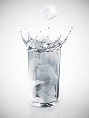 Glass of Water with Pouring Splash on gradient background