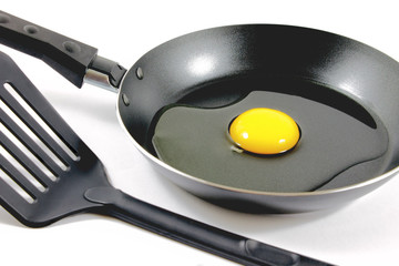 Uncooked egg in a frying pan