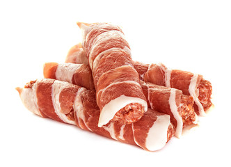 sausages wrapped in bacon, chevapchichi isolated 