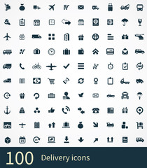 100 delivery icons set