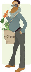 Organic eater. Bearded man eating a carrot