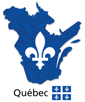 Quebec Map With Emblem And Flag Illustration And Vector