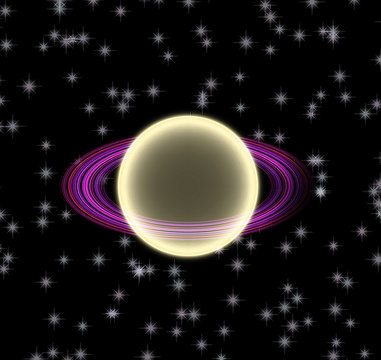 Golden abstract planet with red ring and stars