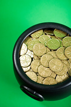 Treasure: Overhead View of Pot of Shamrock Coins