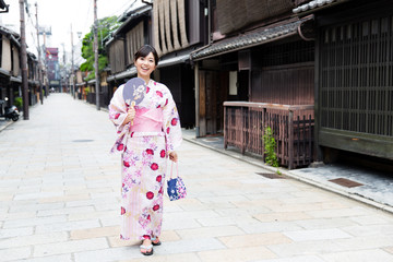 young asian woman wearing kimono