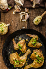 Bio roast chicken with herbs and garlic, couscous