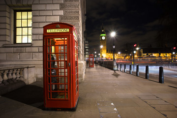 Red phone booth, Big Ben - obrazy, fototapety, plakaty