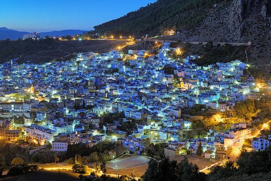 Evening view of Chefchaouen, Morocco