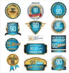 Anniversary retro badges and labels collection, 90 years