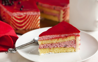 Strawberry mousse cake in the shape of a heart