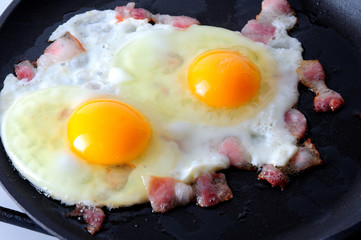 Two fried eggs and bacon